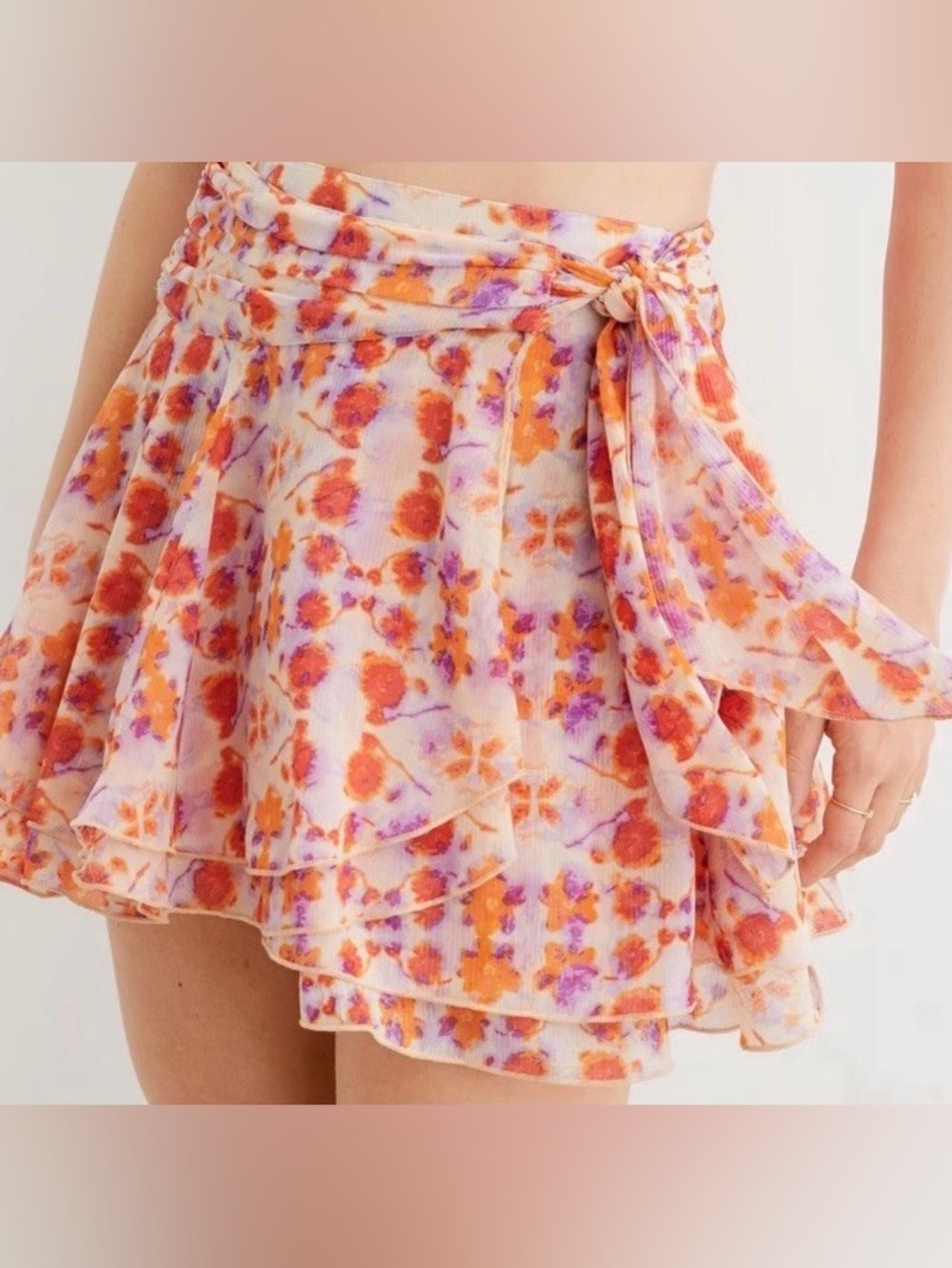 Aerie Women's Sz M Multicolor Floral Flowy Chiffon Wrap Mini Skirt Ruffled NWT